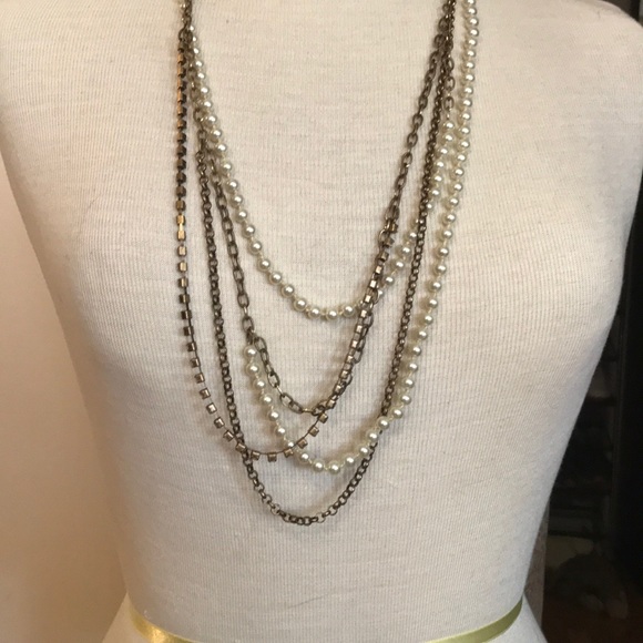J. Crew Layered Pearl, Chain, Rhinestone Necklace - Picture 2 of 4